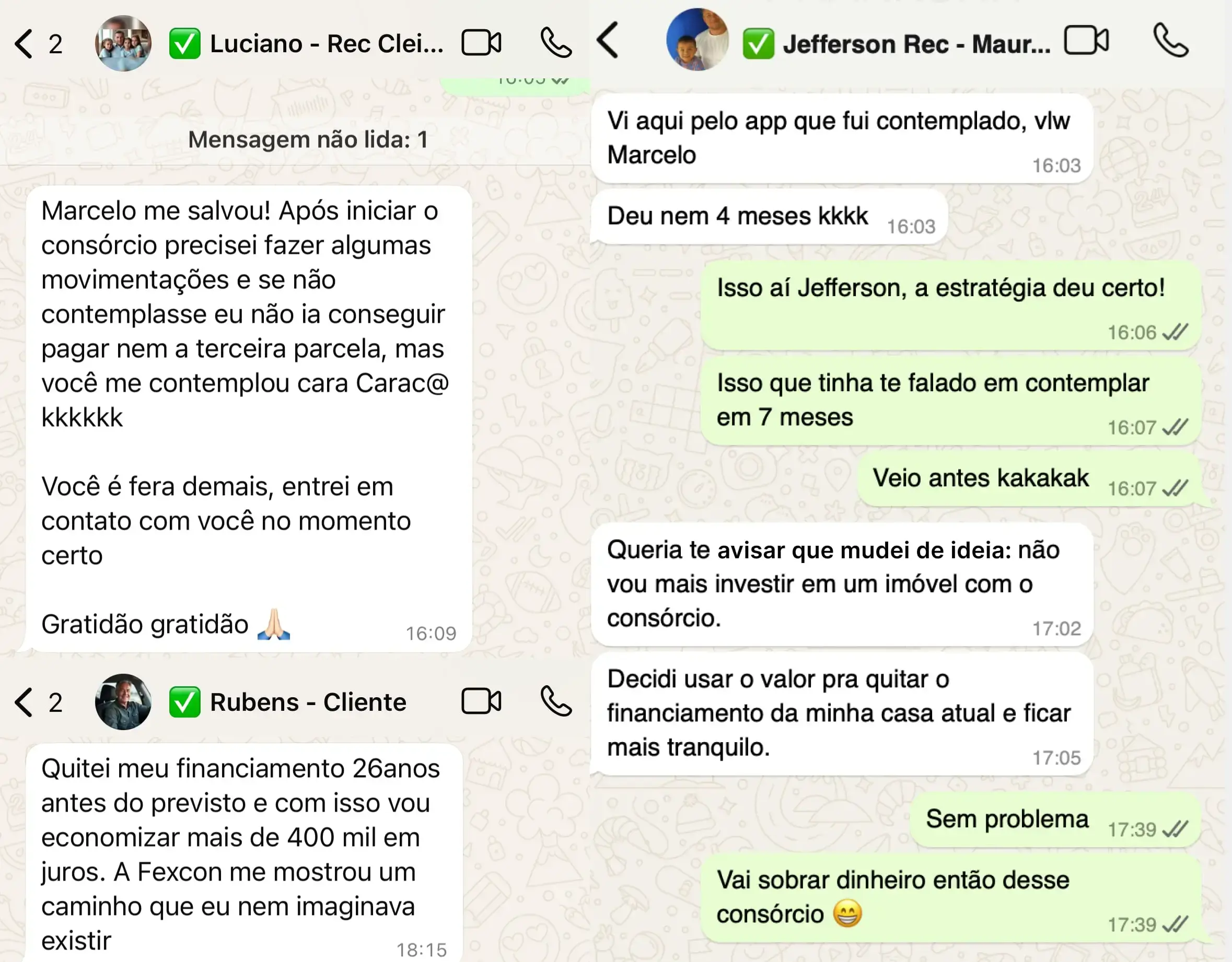 Depoimentos de pessoas que foram contempladas com a Fexcon